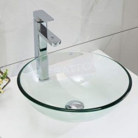 Econokit Drop C Paquete lavabo ovalín vidrio cristal con llave cuadrada y desagües