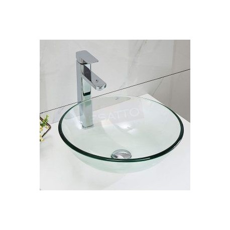 Econokit Drop C Paquete lavabo ovalín vidrio cristal con llave cuadrada y desagües