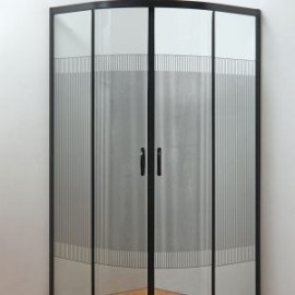 Cancel cabina negro para baño económico curvo sin base con rayas 89 x 89 x 180 CA-ROM-N