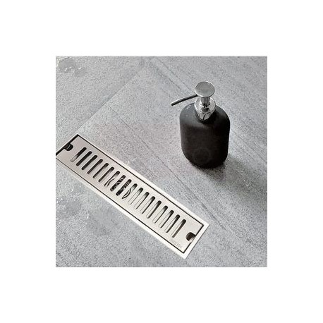 Coladera lineal desagüe a piso rejilla acero inoxidable con válvula antirretorno 40 x 10 cms HE-011