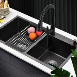 Econokit Zwei NN Paquete Tarja negra fregadero doble llave negra cocina contras y céspol