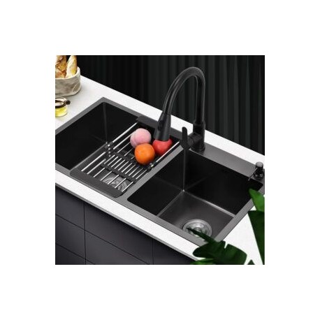 Econokit Zwei NN Paquete Tarja negra fregadero doble llave negra cocina contras y céspol