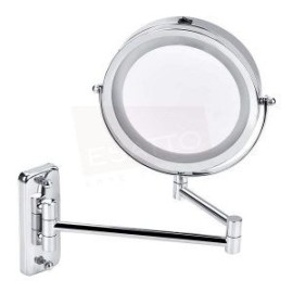 Espejo con luz led baño redondo a pared muro plegable de 7″ doble cara con aumento lupa 18 cms AC-050