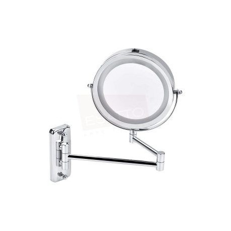 Espejo con luz led baño redondo a pared muro plegable de 7″ doble cara con aumento lupa 18 cms AC-050