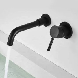 Grifo monomando con maneral negro a muro para lavabo o tarja GB-052
