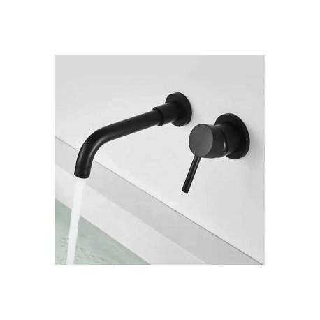 Grifo monomando con maneral negro a muro para lavabo o tarja GB-052