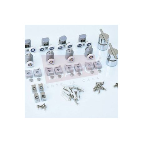 Set de carretillas rodamientos gomas topes tornillos botones para cancel 2 puertas HE-002